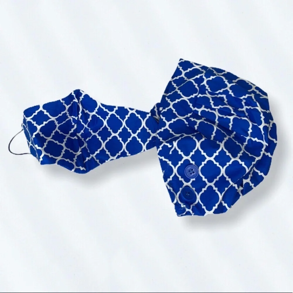 Women's cotton hat combined with masks Blue